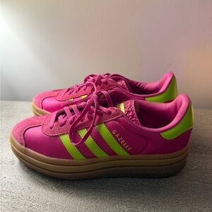 Adidas Women's Gazelle Pink and Neon Green Sneakers